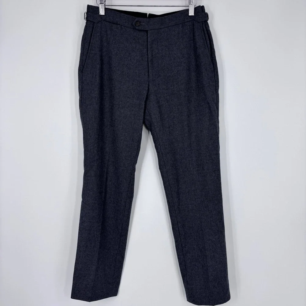 Proper Cloth Wool Flannel Trousers Mens 30x27 Grey Side Adjusters Dress Pants